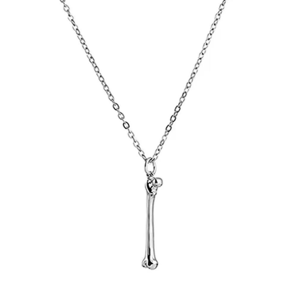 18K White Gold (Rhodium) Bone Pendant Gothic Punk Orthopedic Medical Necklace